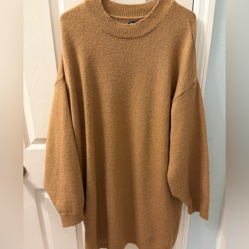 ASOS DESIGN knit mini sweater dress crew neck camel color size large